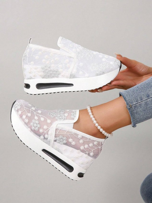 Floral Embroidery Breathable Sheer Mesh Sneakers