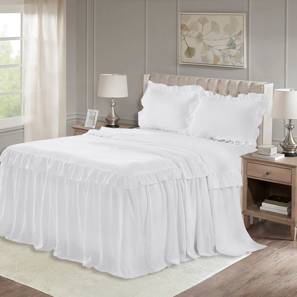 Ruffle Skirt Bedspread One Layer Design Chic Style Bedding Set