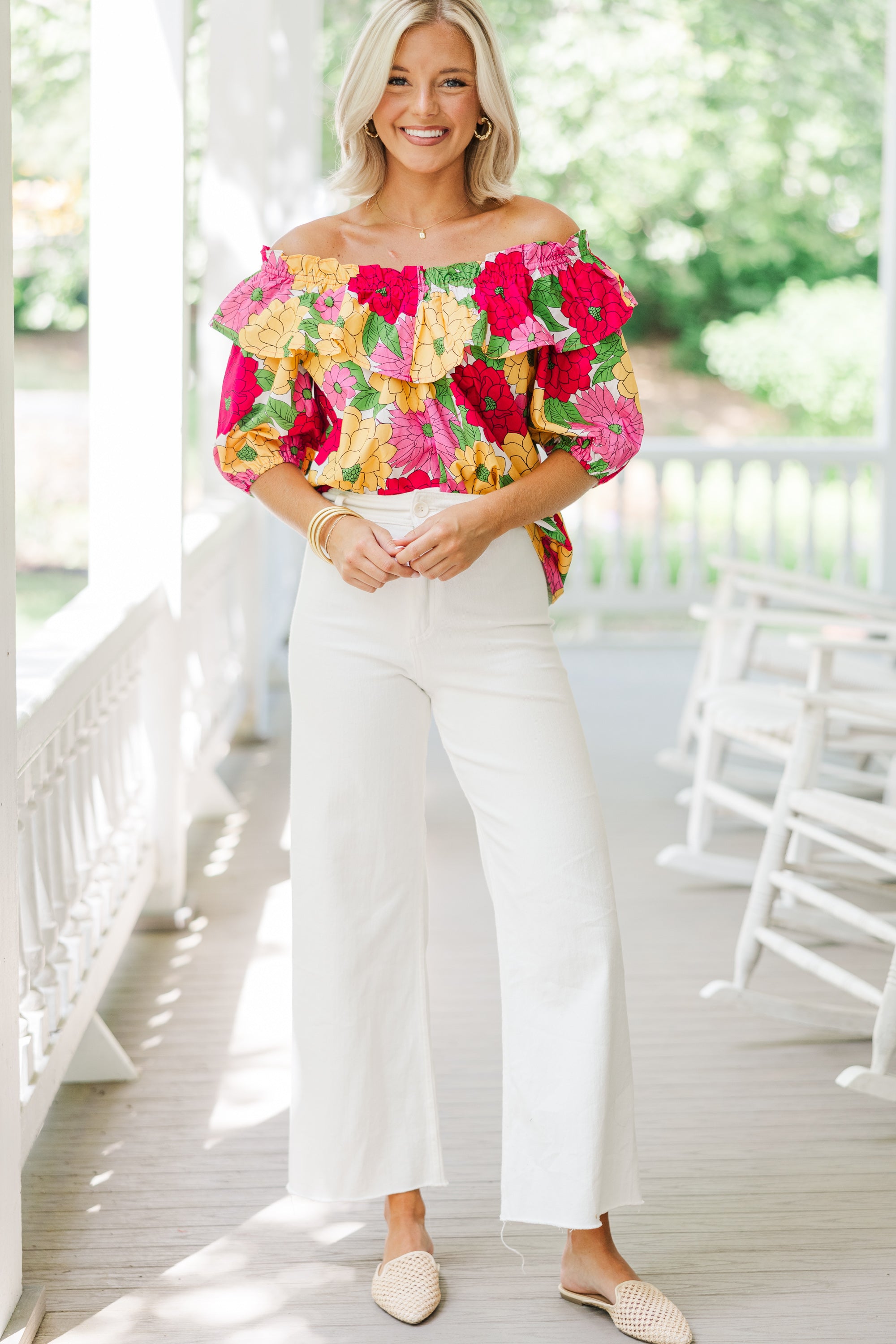 Back To Good Fuchsia Pink Floral Blouse