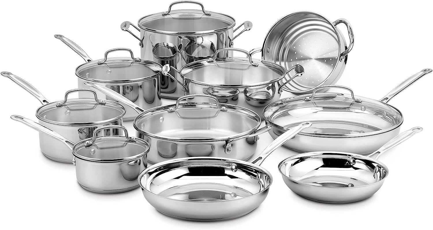 Stainless Steel 17-Piece Set Chef's-Classic-Stainless-Cookware-Collection