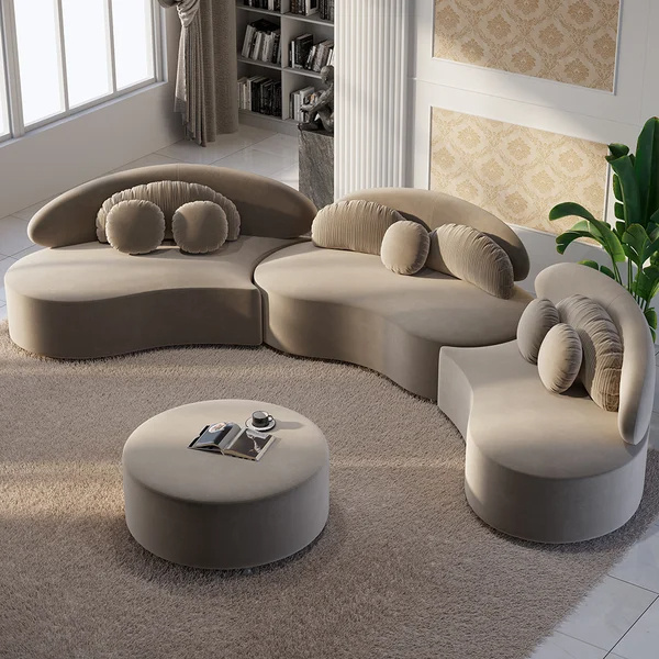 Velvet Sectional Sofa With Ottoman Modern 7 Seater Curved Floor-to-ceiling Sofa