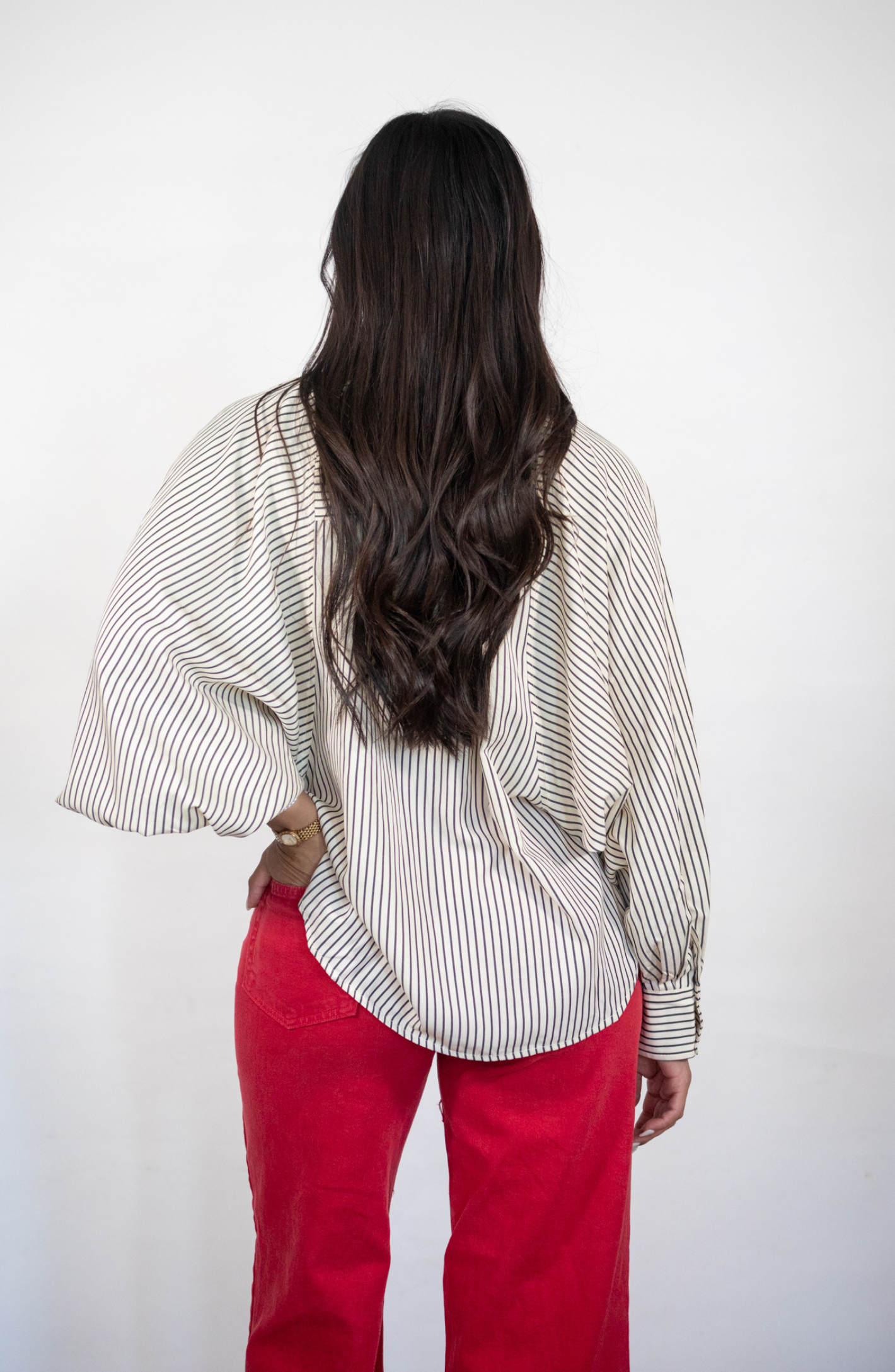 On This Day Black And Cream Striped Button Up Blouse