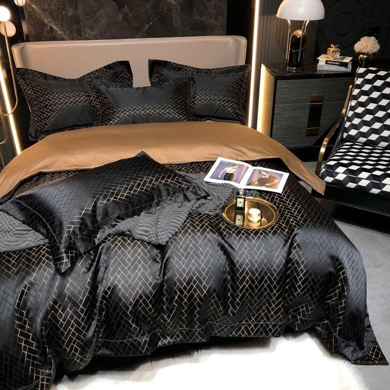 Black Gold Cotton Satin Duvet Cover Set