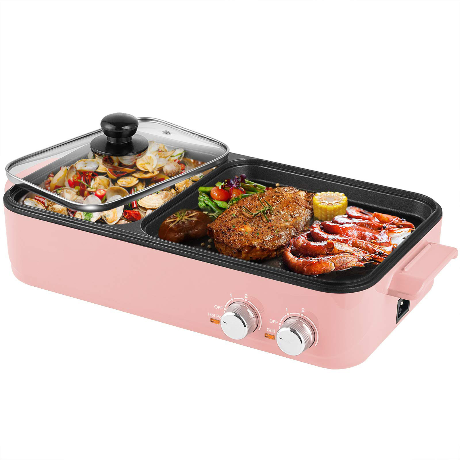 2 in 1 Indoor Non-Stick Electric Hot Pot and Griddle