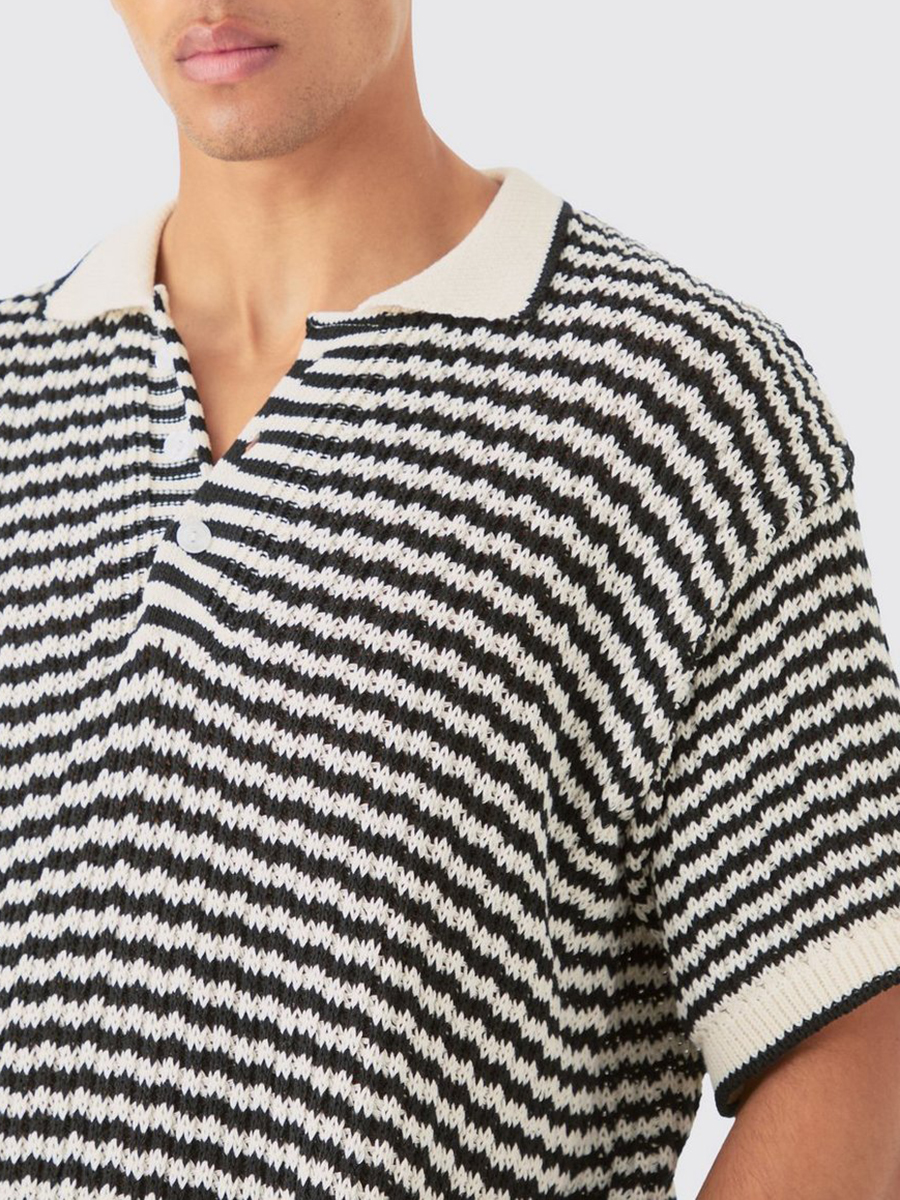 OVERSIZED BOXY CROCHET OPEN STITCH MIX POLO