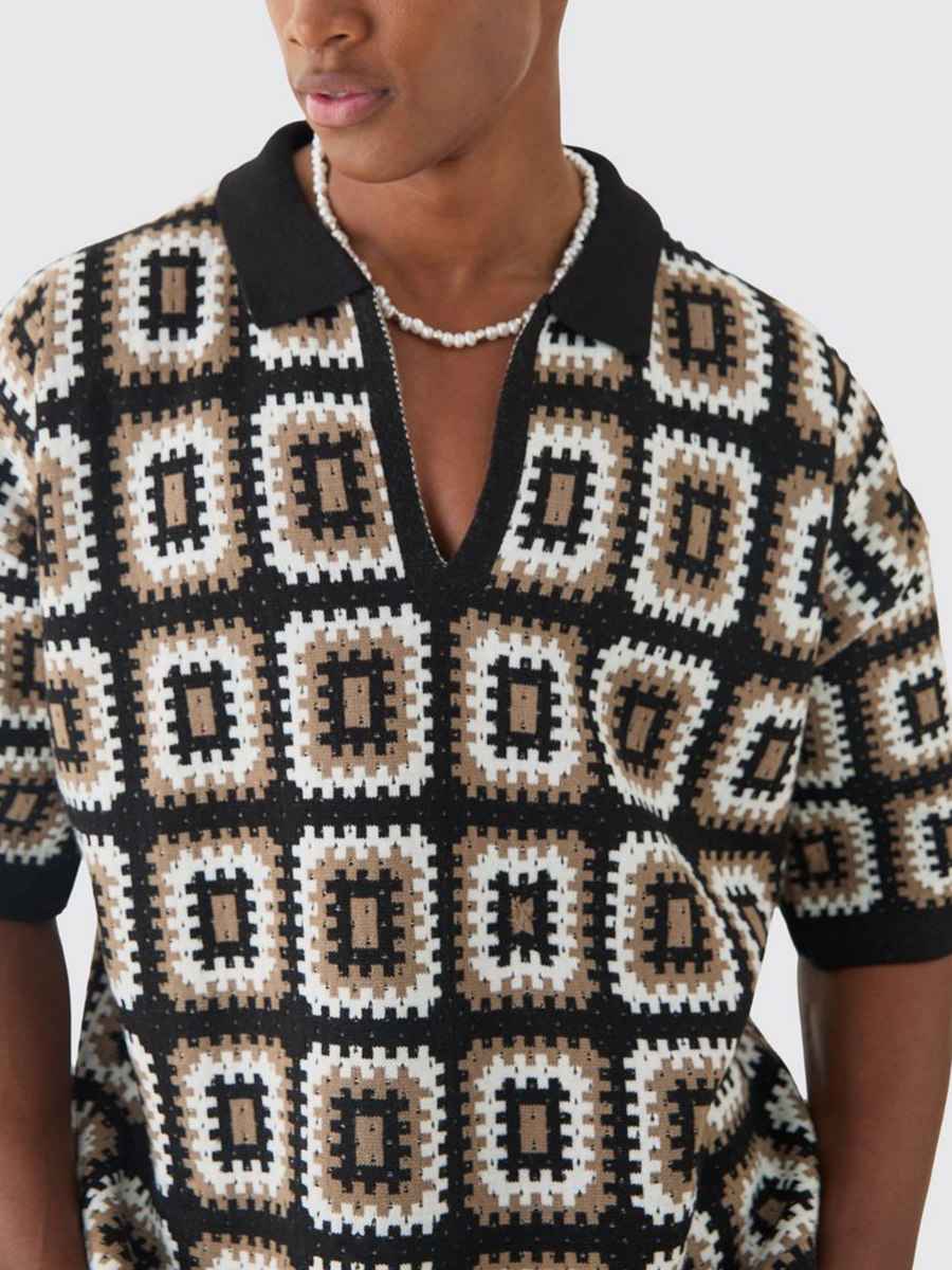 OVERSIZED BOXY CROCHET KNIT POLO