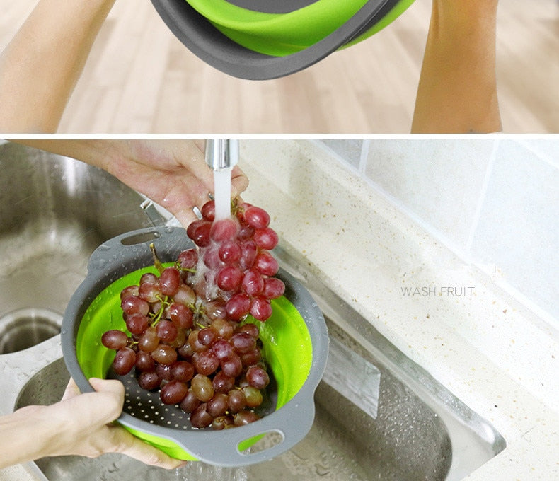 (Store Closing Sale) Collapsible Silicone Colander Strainer,Kitchen&Home Drain Basket,Foldable Fruit Vegetable Washing Filter Basin,