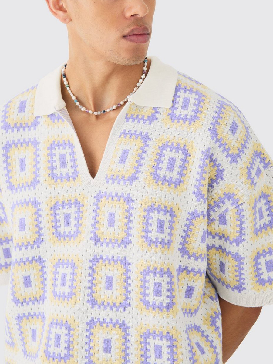 OVERSIZED BOXY CROCHET KNIT POLO