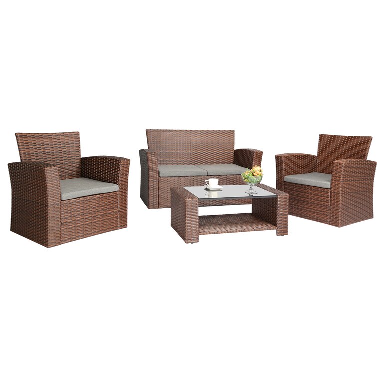 Charmain 4 Piece Rattan Sofa Seating Group with Cushions