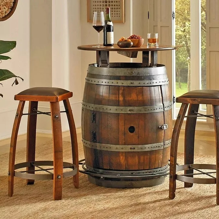 🔥Only $39.99🔥✨Oak Wine Barrel Table(1 TABLE + 2 CHAIRS)