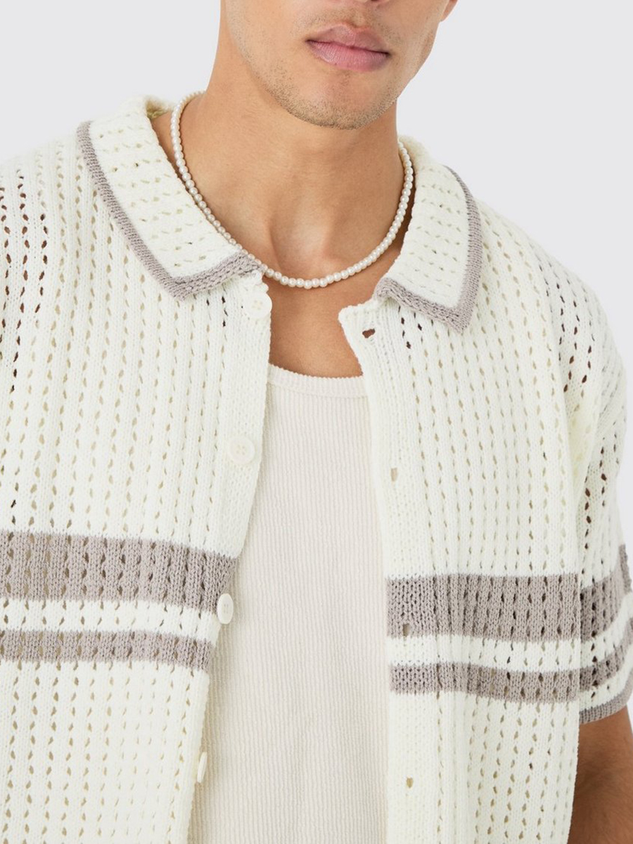 BOXY OVERSIZED OPEN STITCH STATEMENT STRIPE KNIT SHIRT