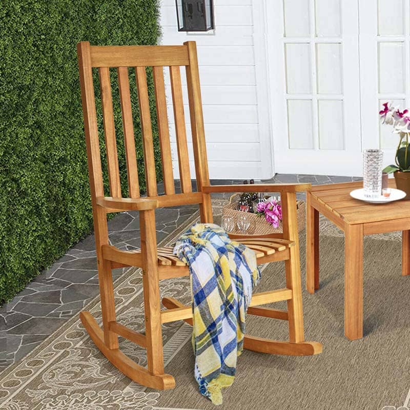 Outdoor Acacia Wood High Back Rocking Chair Porch Rocker