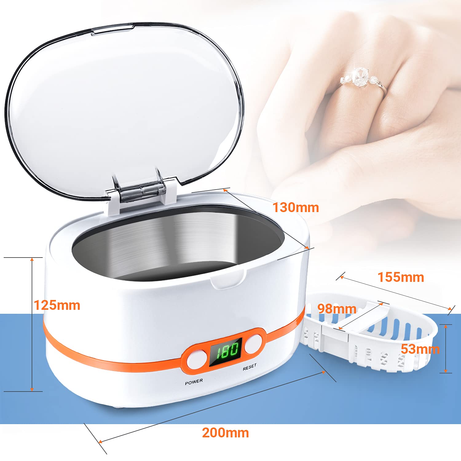 (Store Closing Sale) Ultrasonic Cleaner, Professional Ultrasonic Jewelry Cleaner 20oz (600ml), with Five-Digit Timer - MUC02