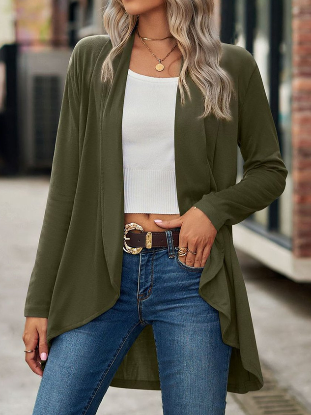 Wrap Loose Casual Plain Coat