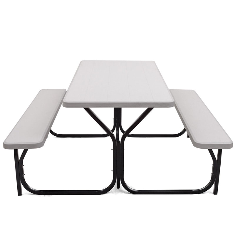 Outdoor Picnic Table Bench Set All-Weather Camping Dining Table Set with Metal Base