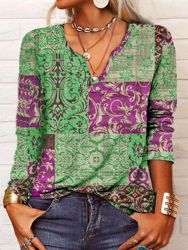 Casual Long Sleeve V neck Top