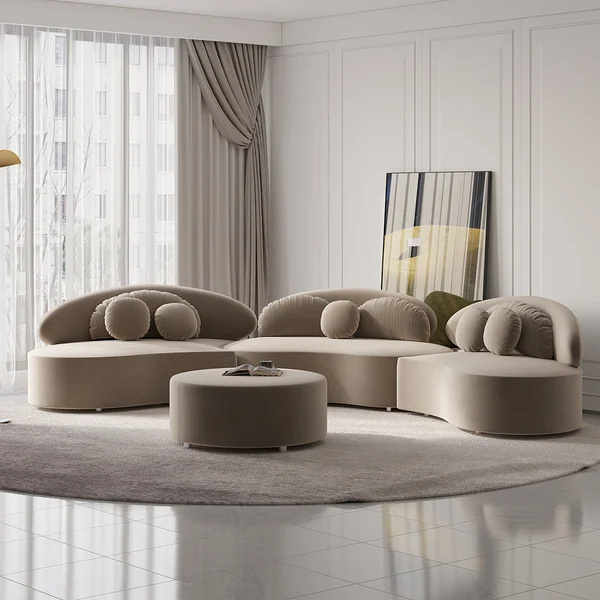 Velvet Sectional Sofa With Ottoman Modern 7 Seater Curved Floor-to-ceiling Sofa