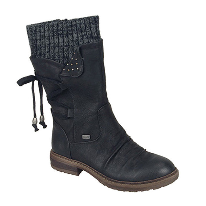 Women Fashion Lace-up Zipper Mid-Calf Boots