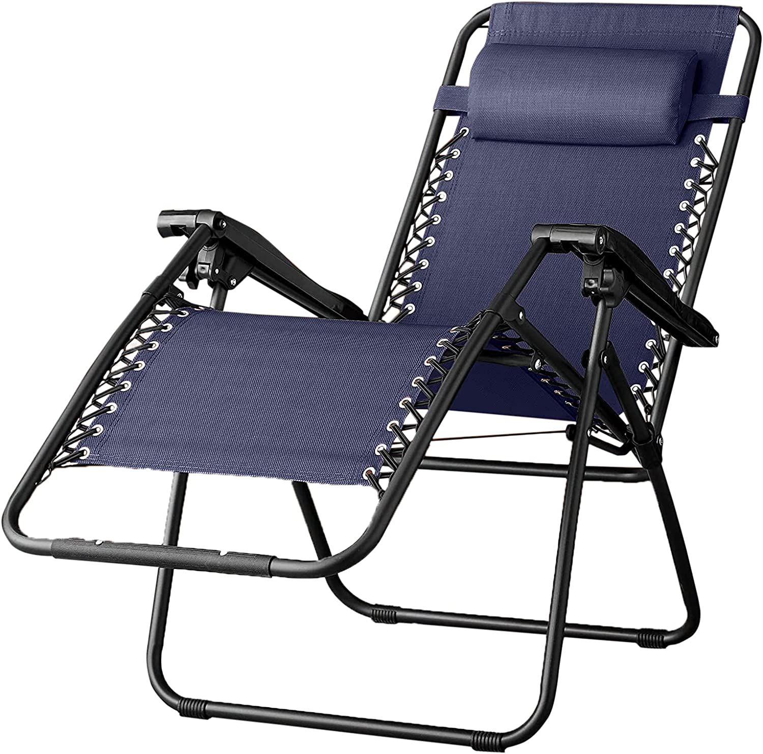 Adjustable Zero Gravity Folding Reclining Lounge Chair with Pillow, Black