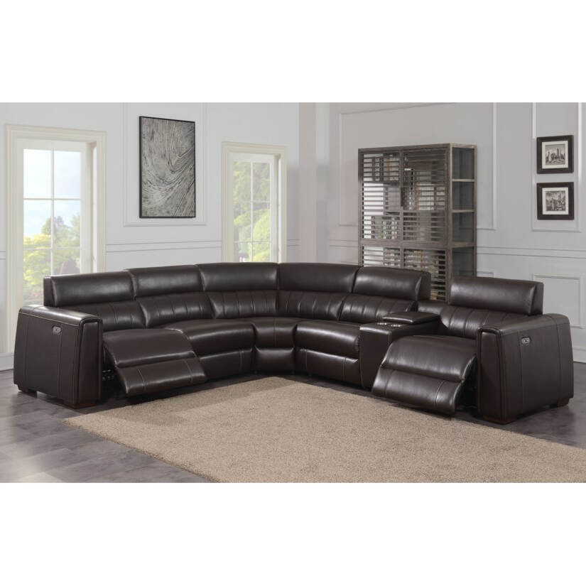 4-SEAT POWER RECLINING LEATHER SECTIONAL SOFA WITH OUTLETS AND USB PORTS