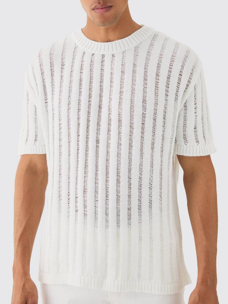 OVERSIZED OPEN LADDER STITCH KNITTED T-SHIRT