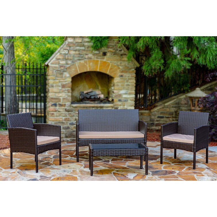 Knopf 4 Piece Rattan Sofa Seating Group with Cushions