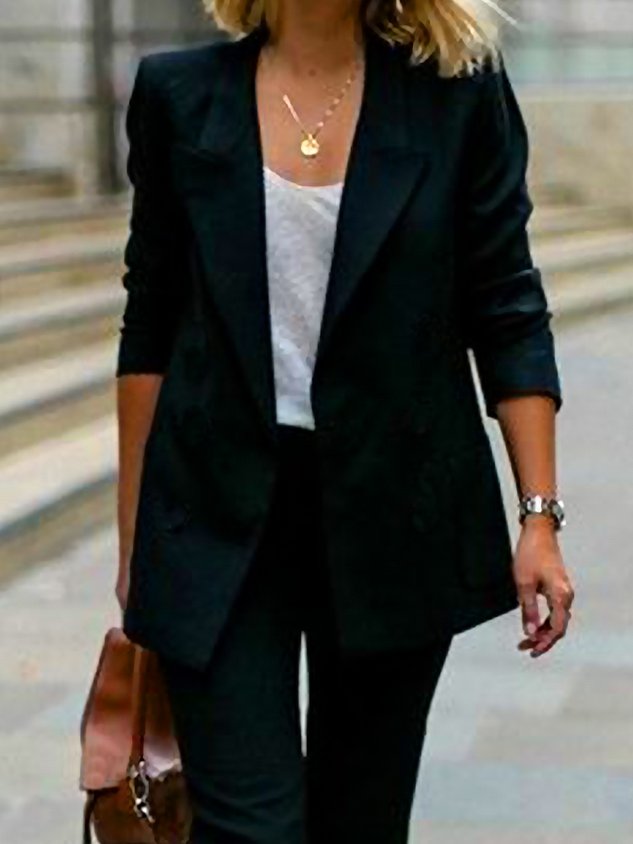 Plain Lapel Collar Casual Blazer