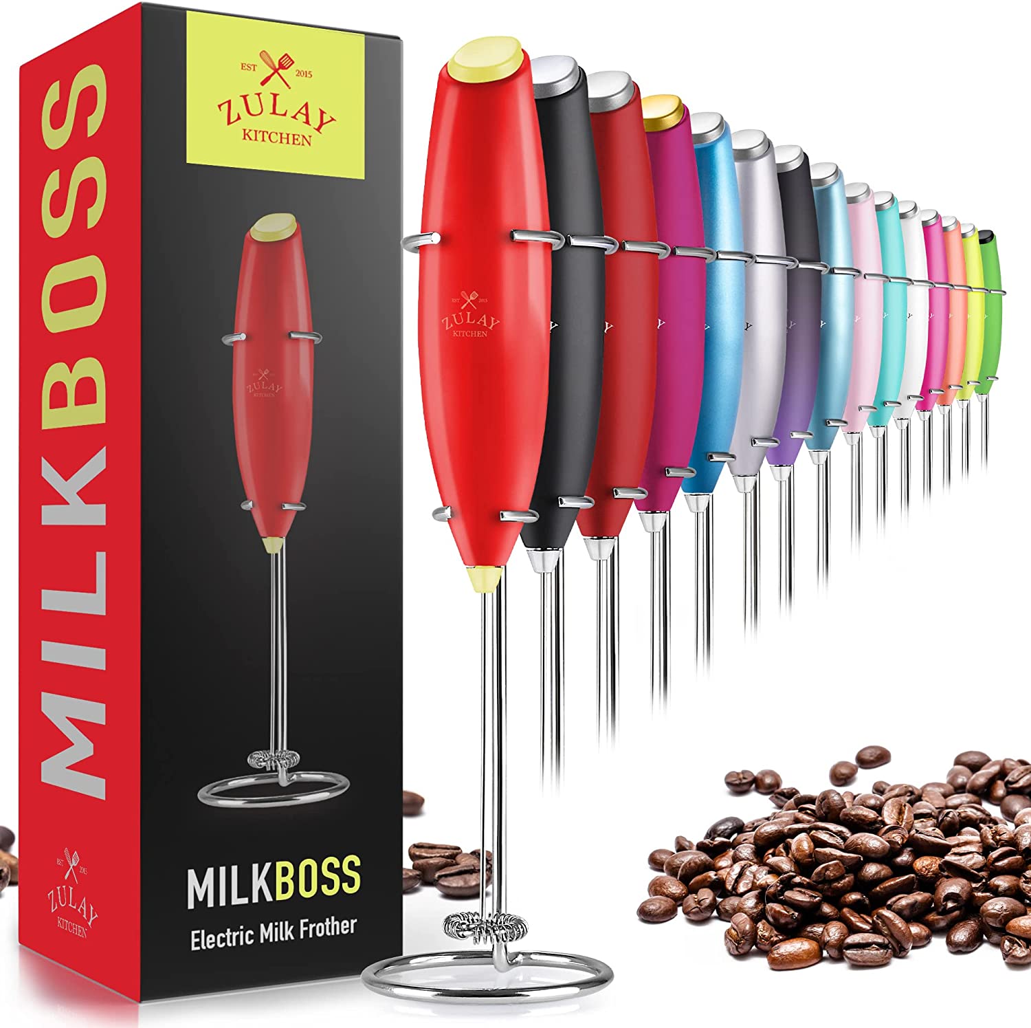 Powerful Milk Frother Handheld Foam Maker for Lattes - Whisk Drink Mixer for Coffee, Mini Foamer for Cappuccino, Frappe, Matcha, Hot Chocolate by Milk Boss (Black)