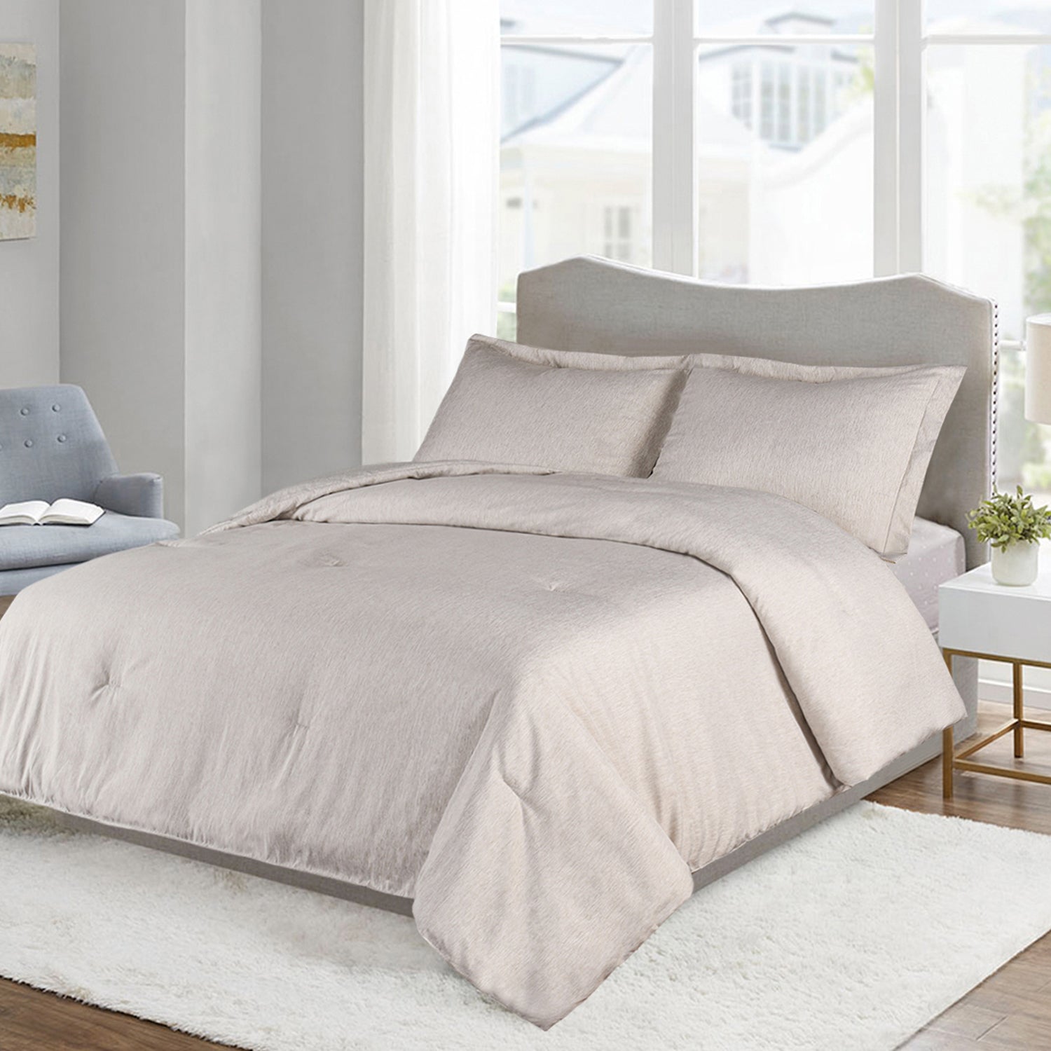 3 Piece Chambray Style Comforter Set - Lightweight Denim Cationic Dyeing Bedding Collection(Sheila)