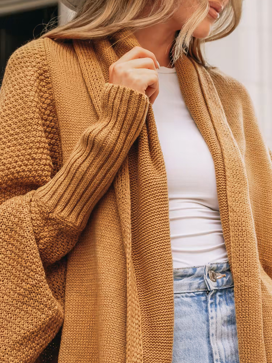 Camel Textured Knit Cardigan