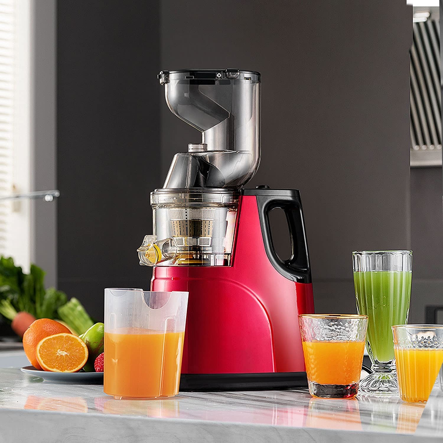 Slow Masticating Juicer Cold Press Juice Extractor Apple Orange Citrus Juicer Machine with Wide Chute Quiet Motor for Fruit Vegetables