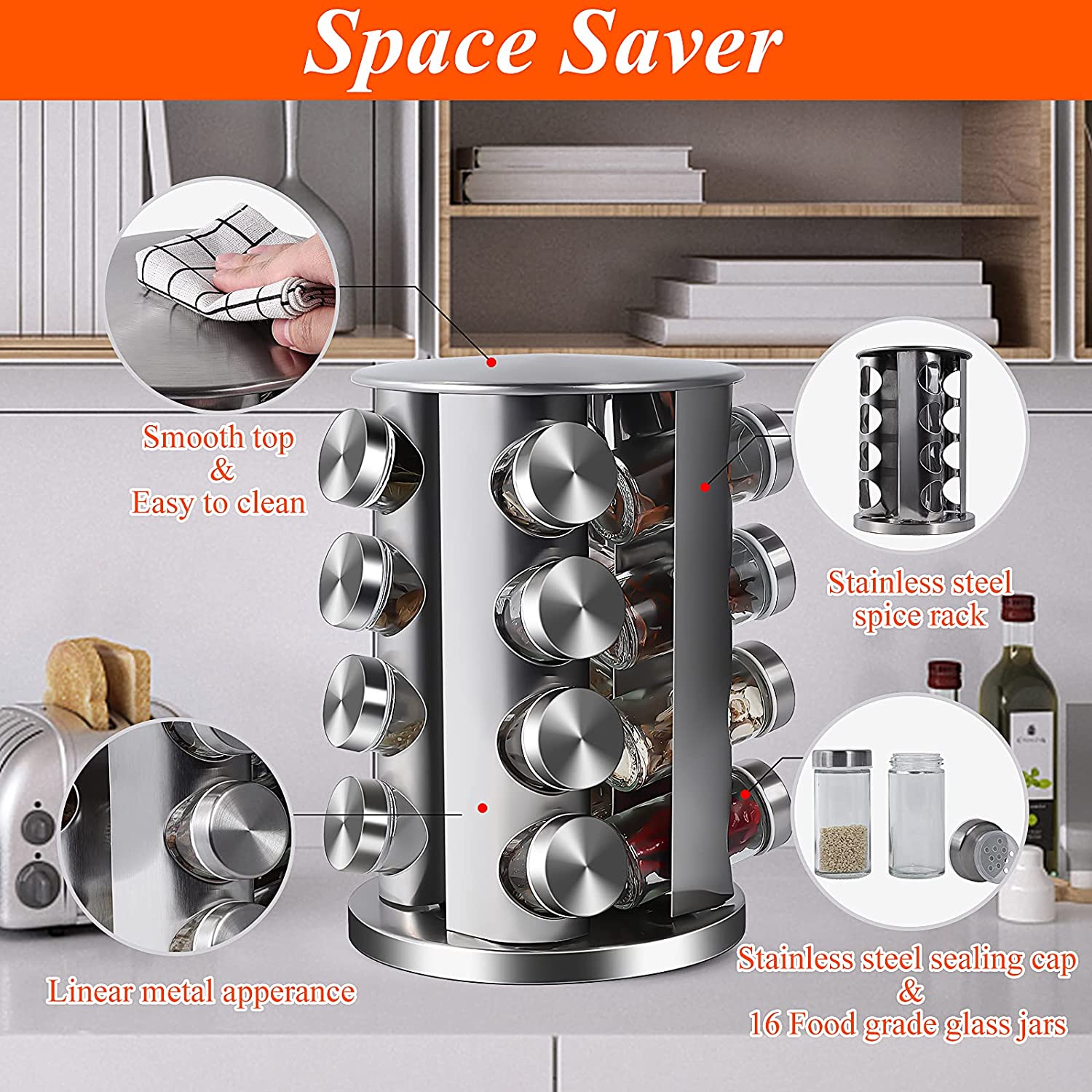 (Store Closing Sale) Rotating spice rack with 16 jars