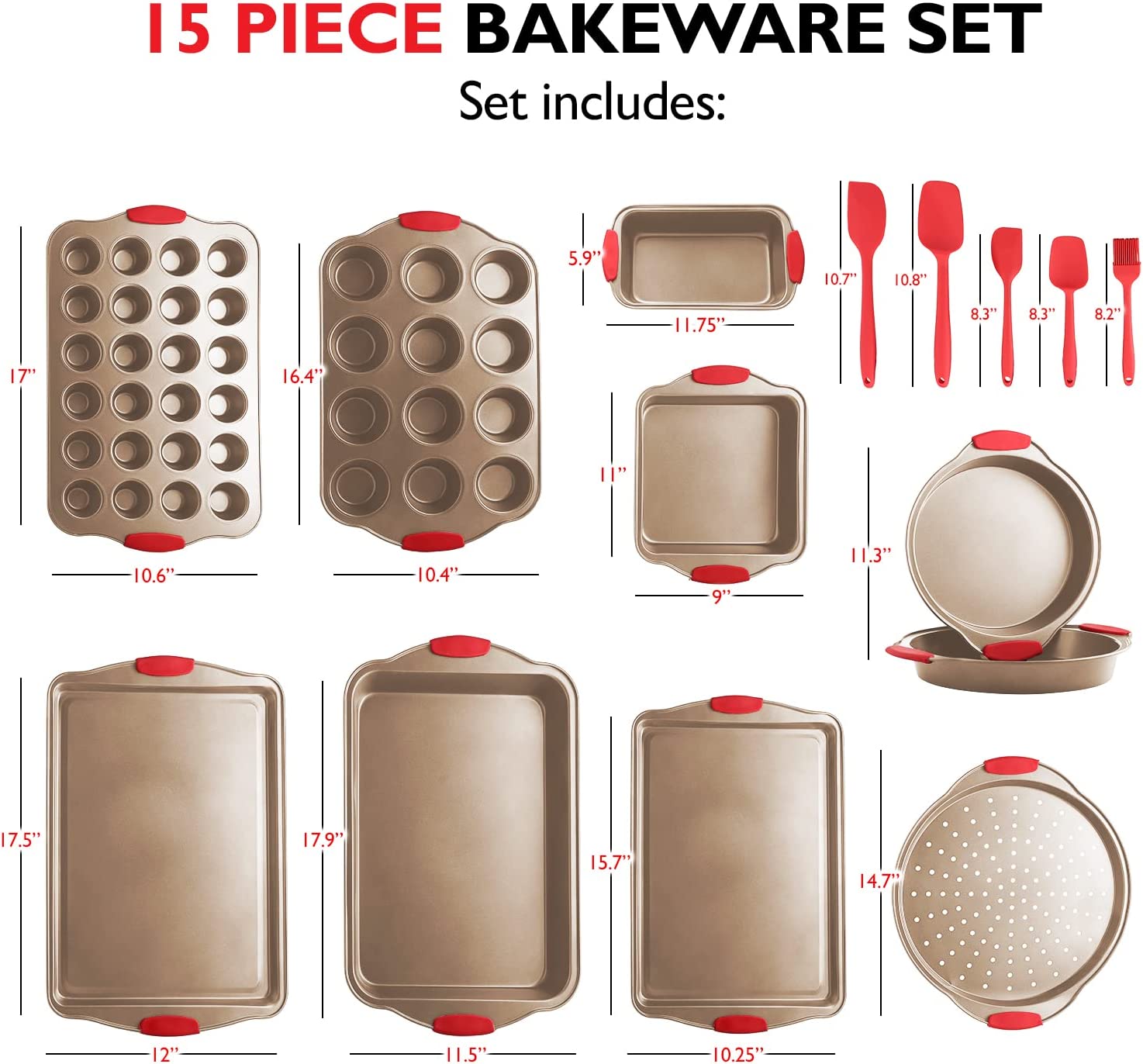 Nonstick Bakeware Sets with Baking Pans Set, 39 Piece Baking Set with Muffin Pan, Cake Pan & Cookie Sheets for Baking Nonstick Set, Steel Baking Sheets for Oven with Kitchen Utensils Set - Black