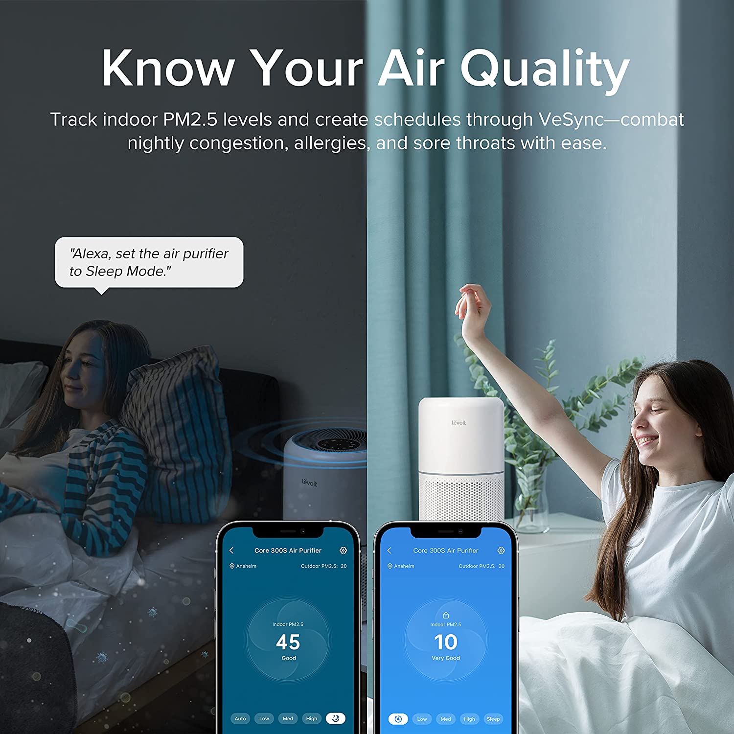 Air Purifier for Home Allergies Pets Hair in Bedroom, H13 True HEPA Filter, 24db Filtration System Cleaner Odor Eliminators, Ozone Free, Remove 99.97% Dust Smoke Mold Pollen, Core 300, White