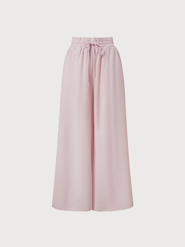 Plain Casual Wide Leg Shirred Waist Pant