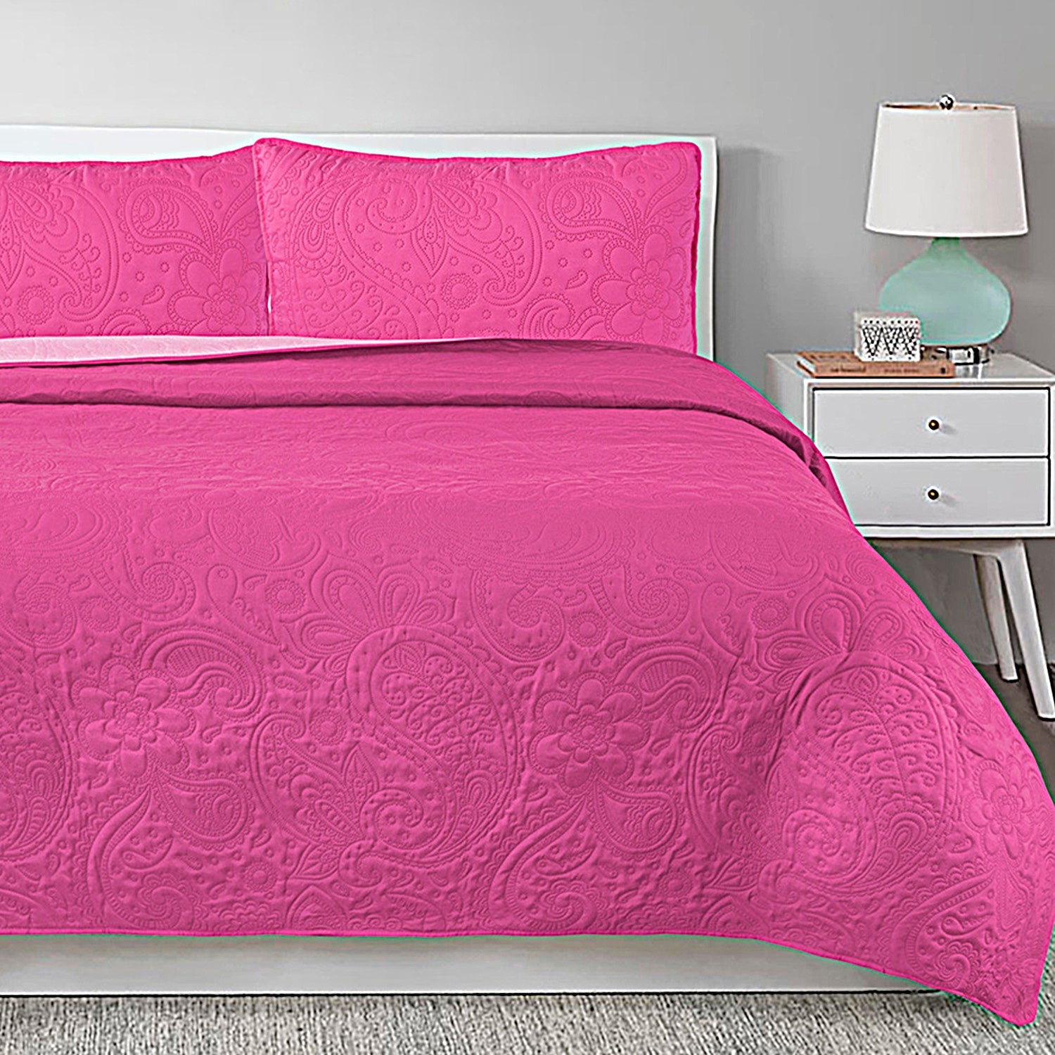 3 Piece Oversized Ultrasonic Embossed Bedspread Set with Classic Paisley Pattern - Paisley