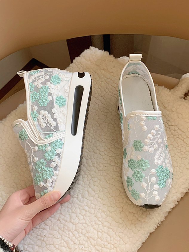 Floral Embroidery Breathable Sheer Mesh Sneakers